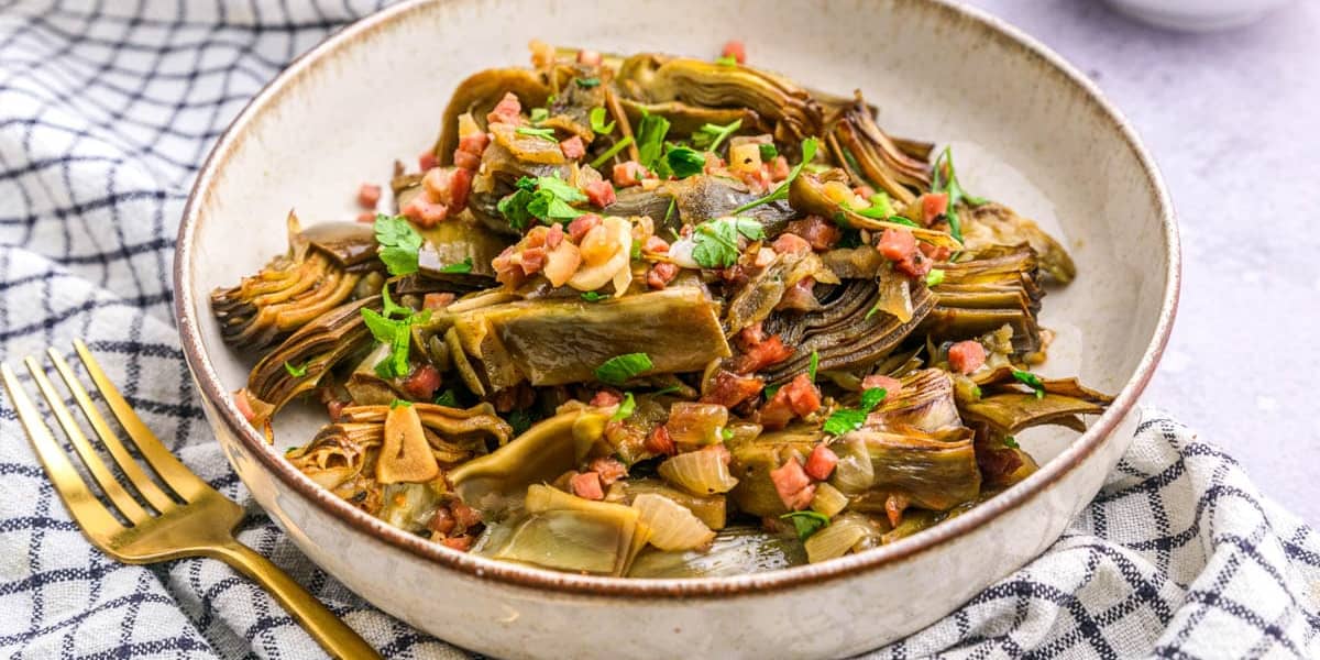 Alcachofas con jamon Serrano Spanish Stewed Artichokes with Serrano Ham recipe og 1
