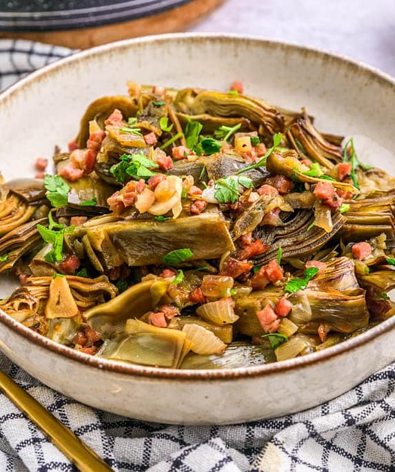 Alcachofas con jamon Serrano Spanish Stewed Artichokes with Serrano Ham recipe og 1